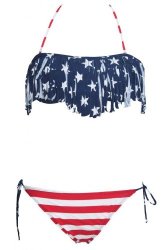 Dear-lover Women’s Tassel Bandeau American Flag Bikini Beach Wear