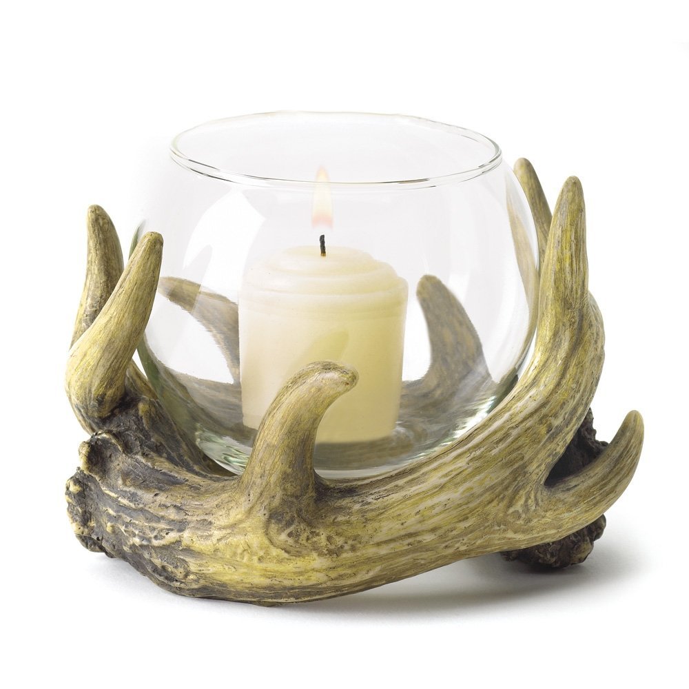 Rustic Antler Country Cabin Hunters Lodge Candleholder