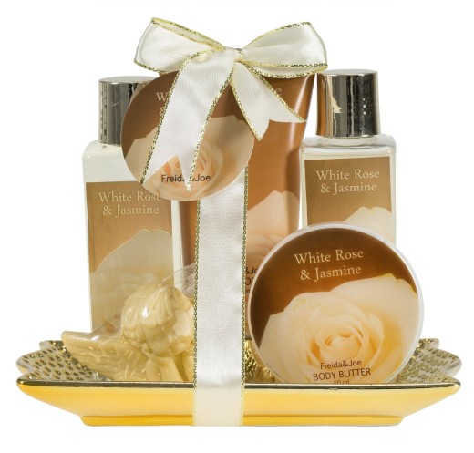 White Rose Jasmine Gold Tray Bath Gift Set