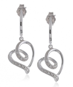 Sterling Silver Diamond Tendrils Heart Earrings