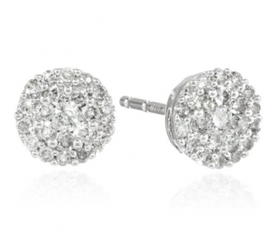10k White Gold Round Diamond Cluster Earrings