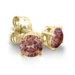 1/2 Carat Brown Chocolate Bar Colored Diamond Stud Earrings in 14K Yellow Gold Push-Screw Mountings