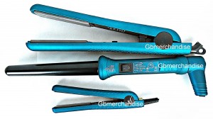 Herstyler Silk Touch Teal Color 3 Piece Curling Iron Wand+ Flat Iron Straightener