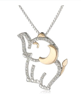 XPY Sterling Silver and 14k Rose Gold Diamond Elephant Pendant Necklace