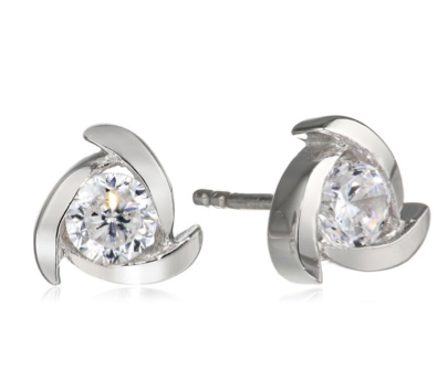 Sterling Silver Cubic Zirconia Swirl Button Earrings