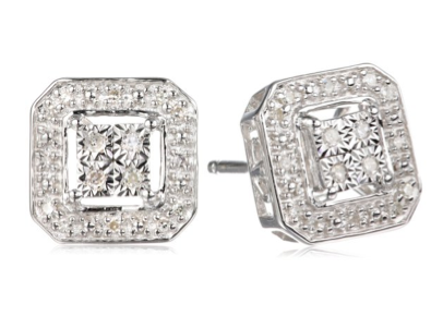 Diaura Sterling Silver Diamond-Accented Square Stud Earrings