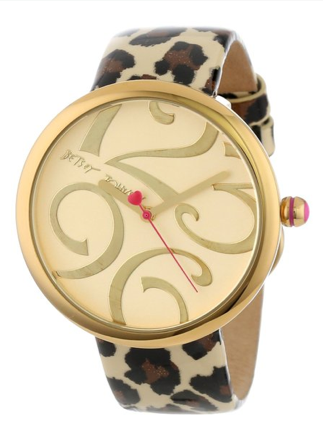 Betsey Johnson Women’s BJ00068-05 Analog Leopard Patent Printed Leather Strap Watch