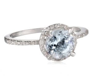 Sterling Silver Diamond and Aquamarine Circle Ring