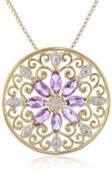 18k Yellow Gold-Plated African Amethyst and Diamond Pendant Necklace
