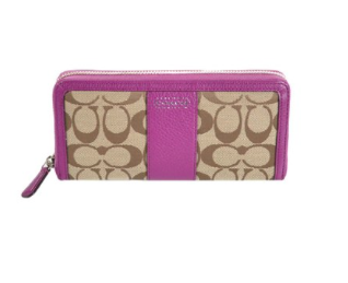 Coach 49159 Park Khaki & Amethyst Signature Accordion Zip Around Wallet