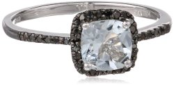 Sterling Silver Aquamarine and Black Diamond Ring