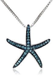 Sterling Silver Blue Diamond Starfish Pendant Necklace