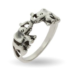 Sterling Silver Lucky Double Elephant Ring