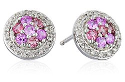 Sterling Silver, Pink Tourmaline, Pink Sapphire, and Diamond Stud Earrings